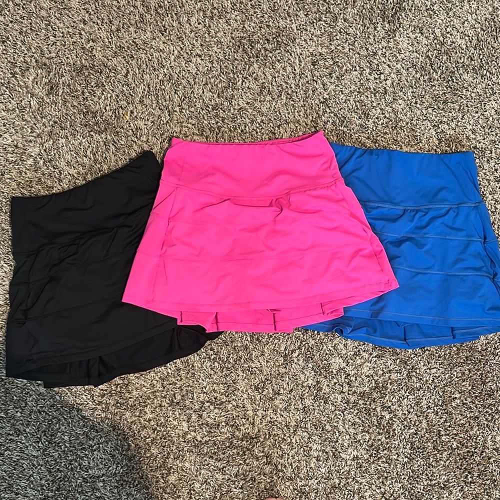 Set of Three Athletic Skirts - Black, Hot Pink, and Royal Blue